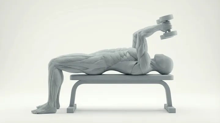Extension triceps aux haltères, banc décliné
