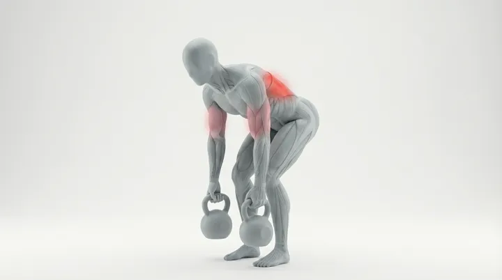 Rowing au kettlebell, deux bras