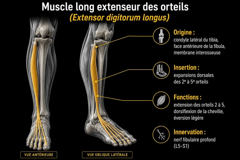 Schéma anatomique — Long extenseur des orteils