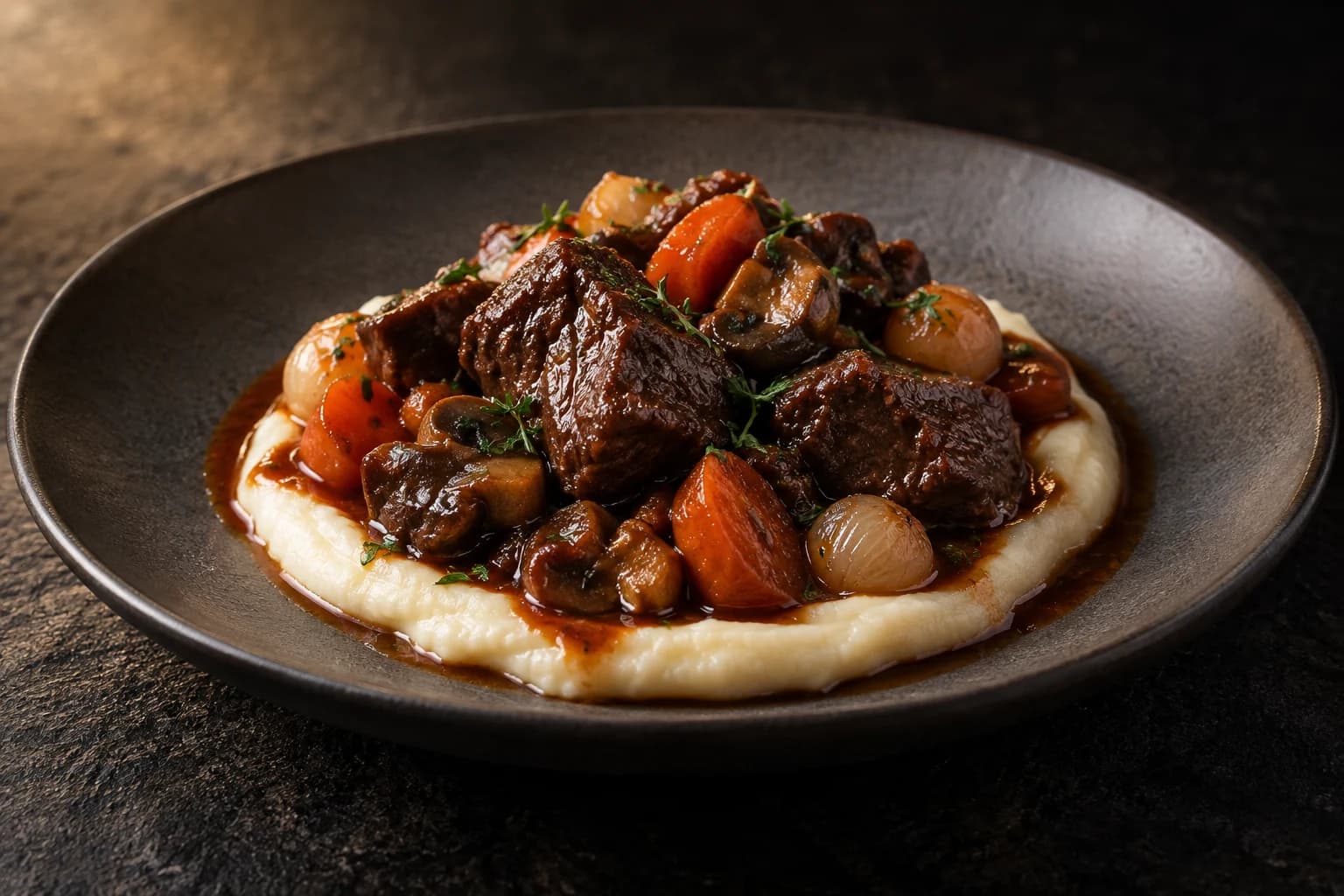 Bœuf bourguignon léger et purée de céleri