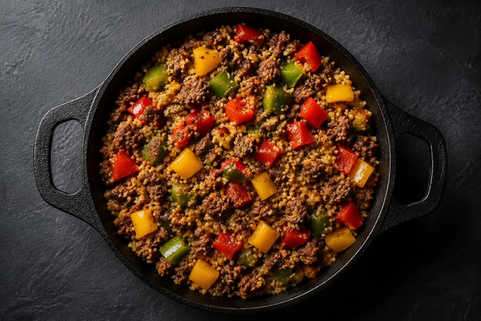 Poêlée de bœuf haché, quinoa et poivrons