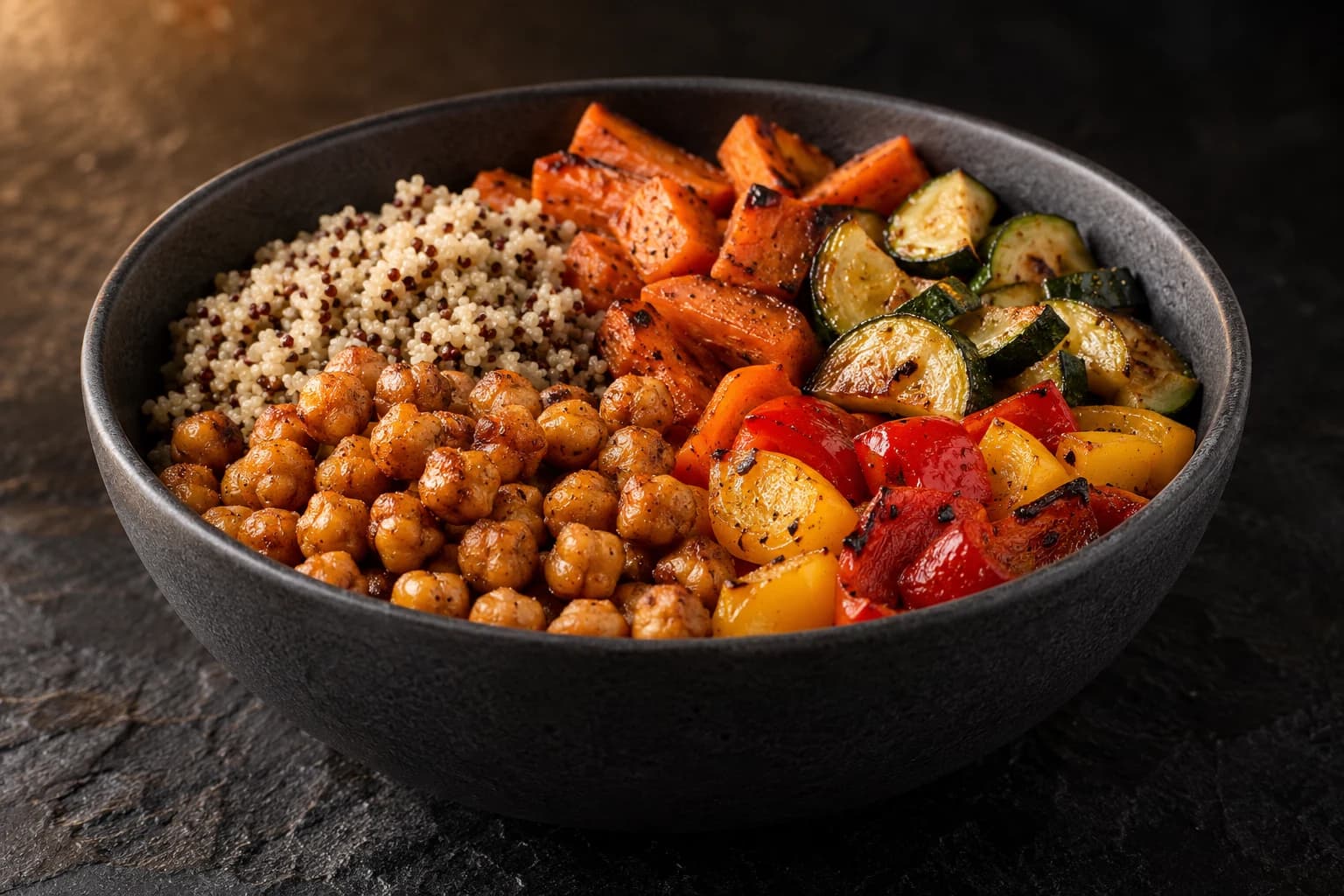 Buddha bowl pois chiches rôtis, quinoa et légumes