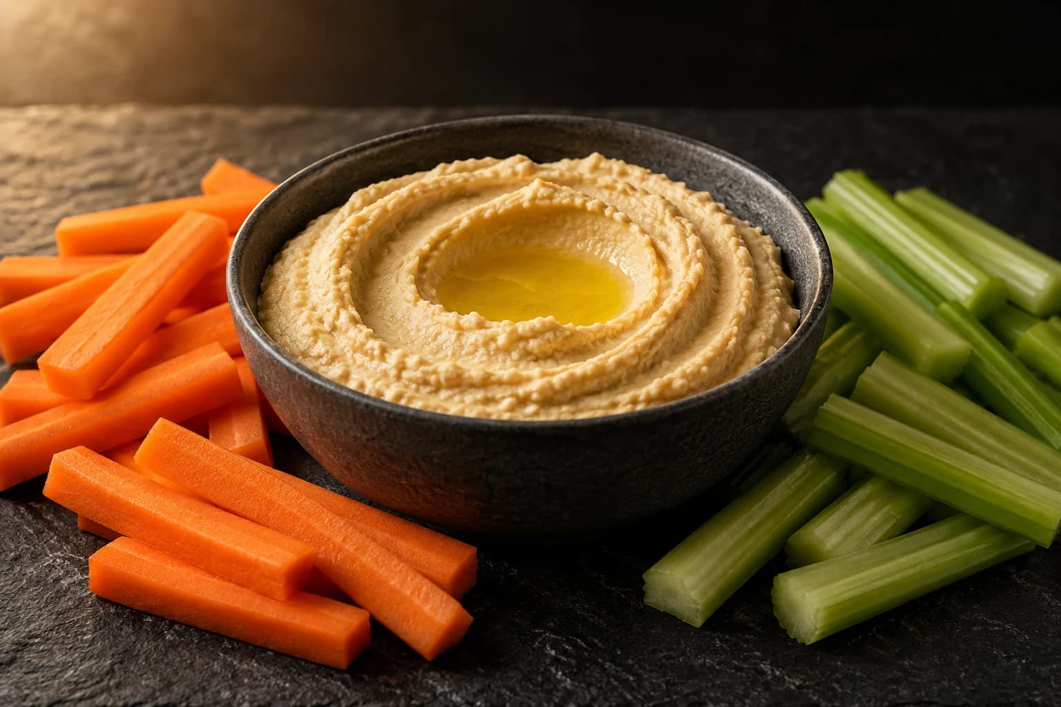 Houmous maison et bâtonnets de légumes