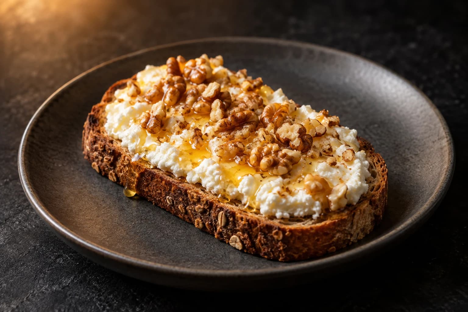 Tartine ricotta-miel-noix