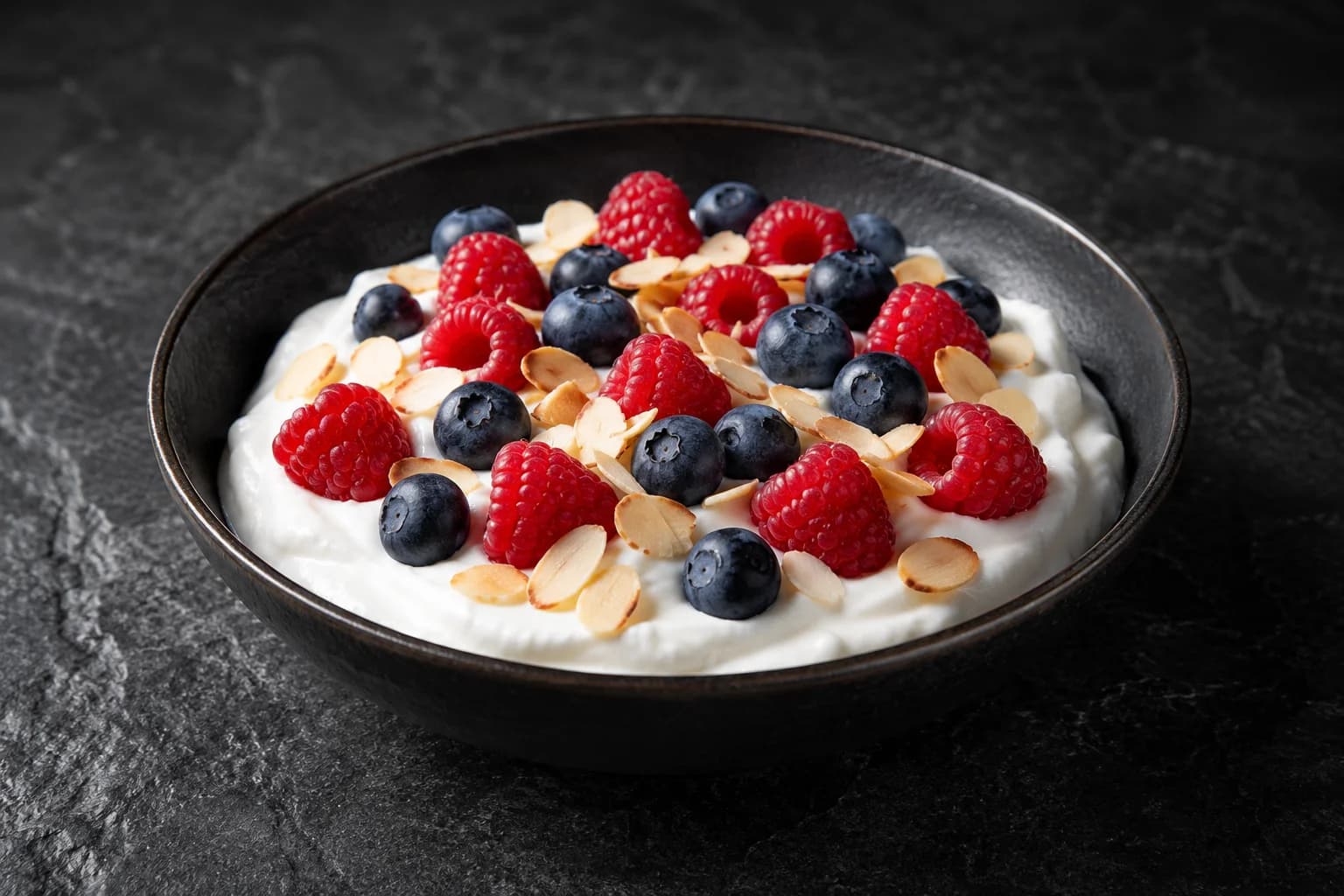 Yaourt grec, fruits rouges et amandes
